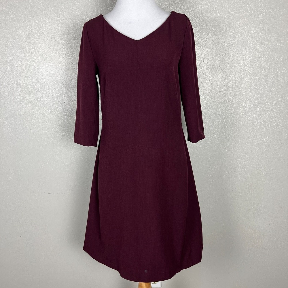MM.LAFLEUR Dress Womens 2 Plum Sheath V-Neck 3/4 Sleeve Office Career Classic